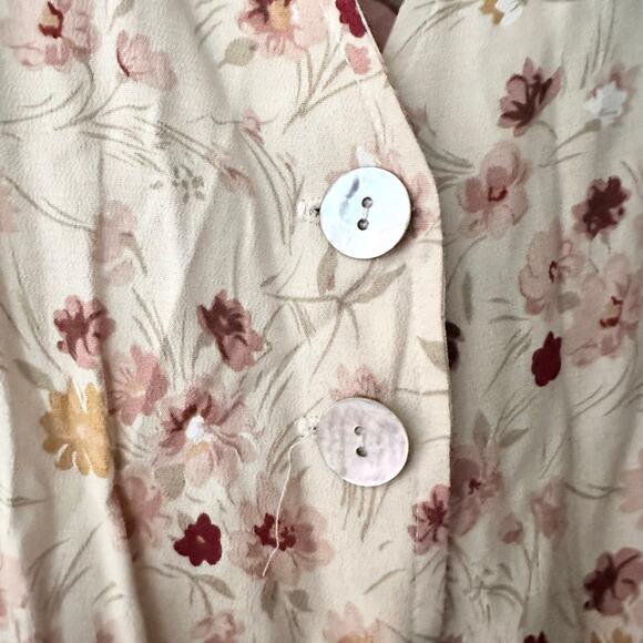 Melrose Vintage 90s Beige Pink Floral Design Rayon Iridescent Button Up Vest 10 - Picture 6 of 10